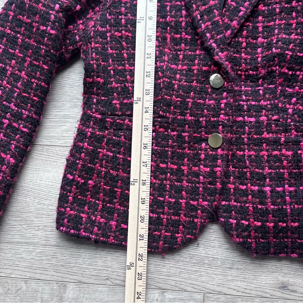 Calvin Klein Tweed Blazer Pink Black Cropped Jacket Size 6P Petite - Picture 2 of 8